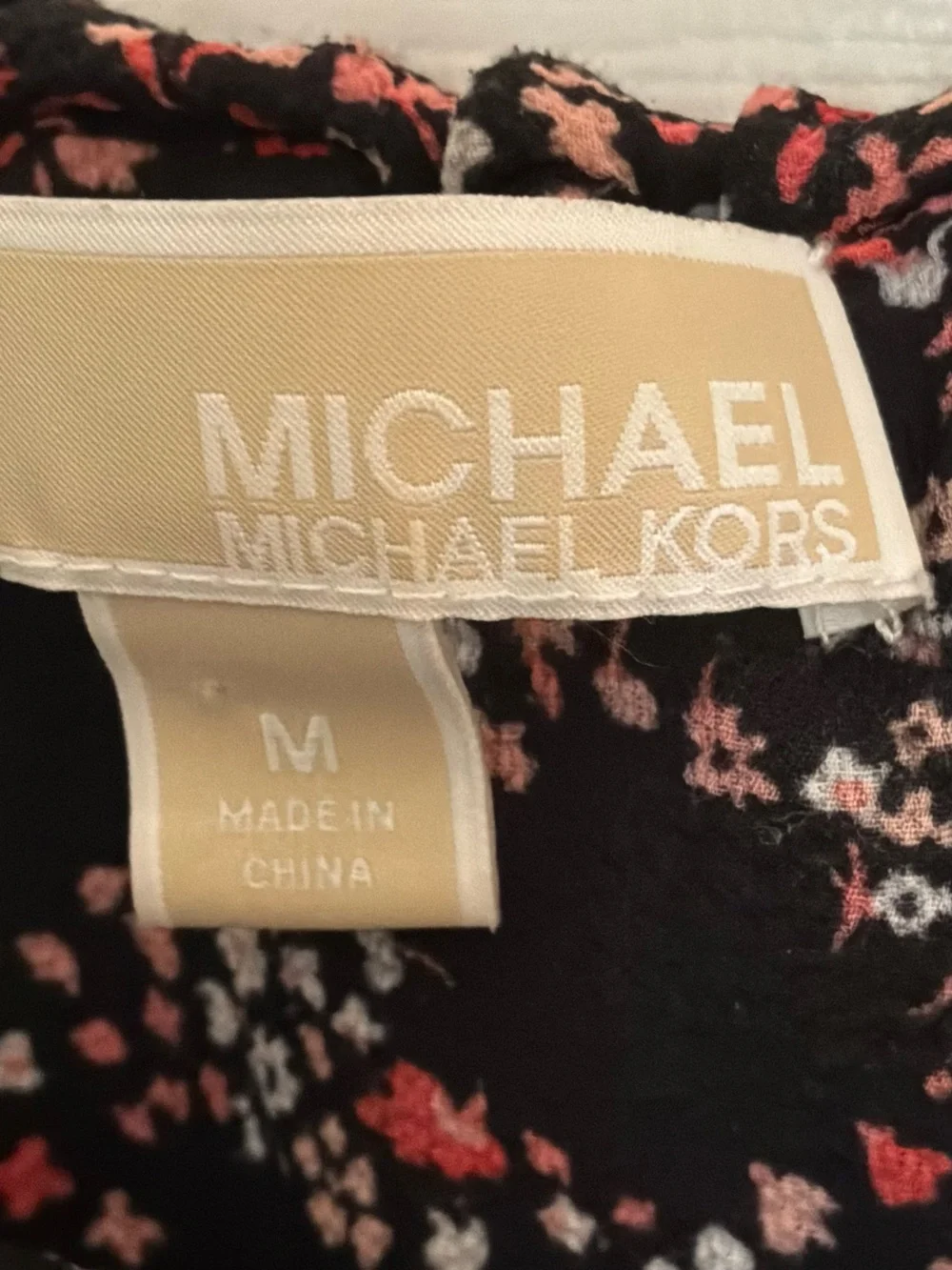 Michael Kors Black Puff-Sleeve Floral Blouse with Pink Print